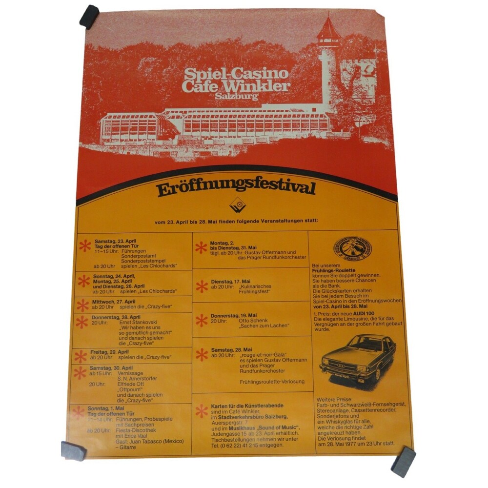Salzburg Spiel Casino Cafe Winkler Austria Poster 33x23 VTG Eroffnungsfestival